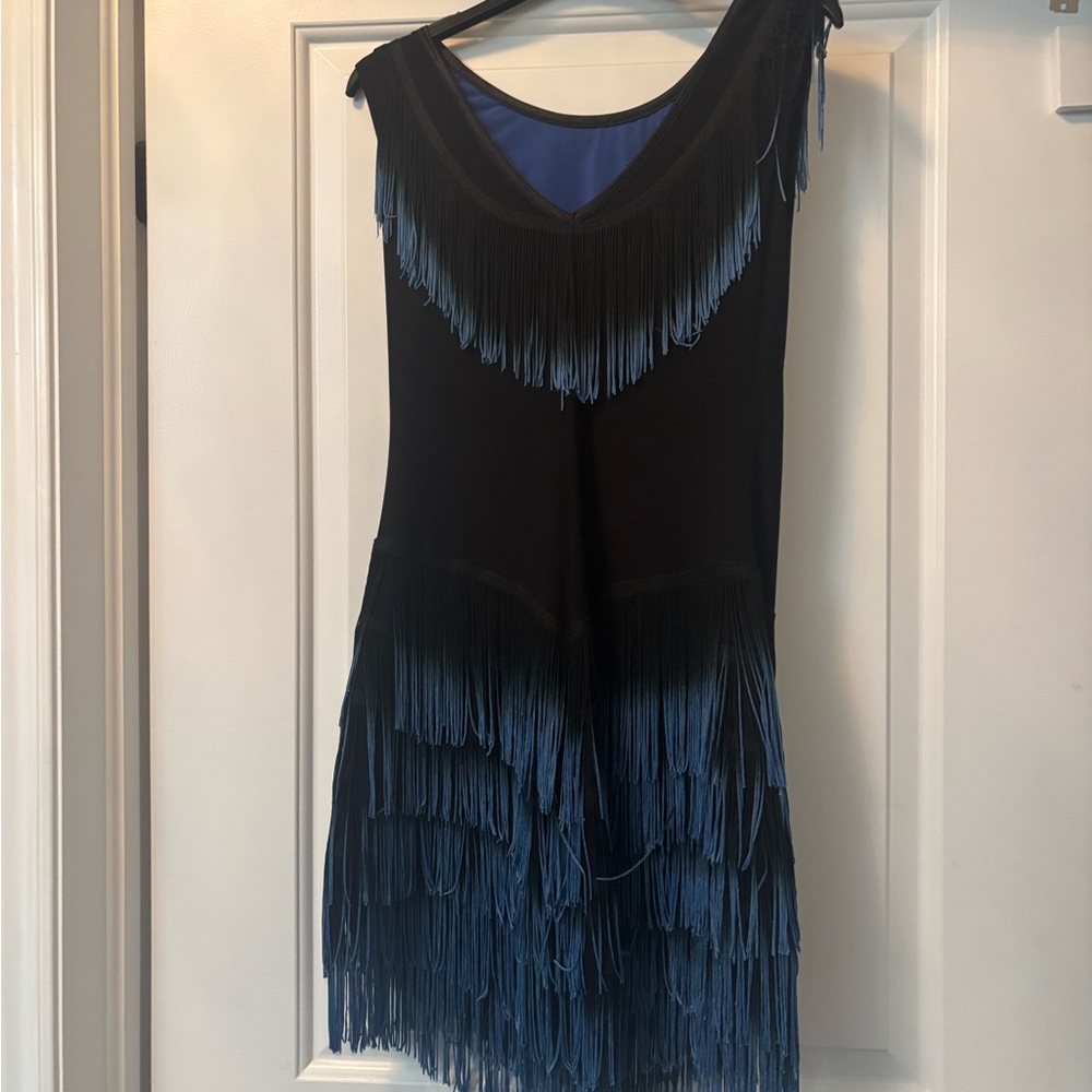 Black and Blue Fringe Dress